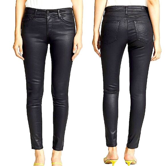 AG Adriano Goldschmied The Legging Ankle Super Skinny Ankle in Coated Black 29R - Picture 1 of 12